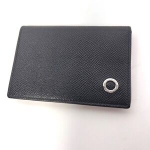 BVLGARI Black Leather Card Holder Wallet Logo Minimalist Designer Men's